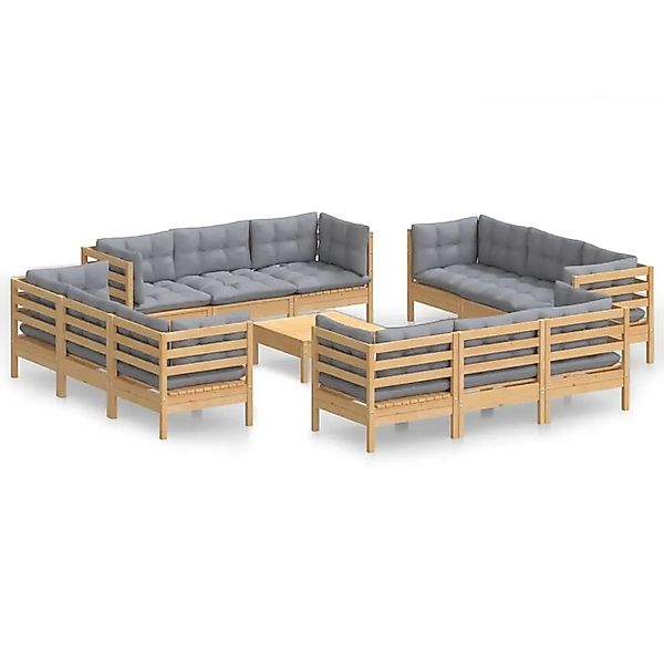 vidaXL 13-Tlg Garten-Lounge-Set mit Grauen Kissen Kiefernholz 3096069 günstig online kaufen