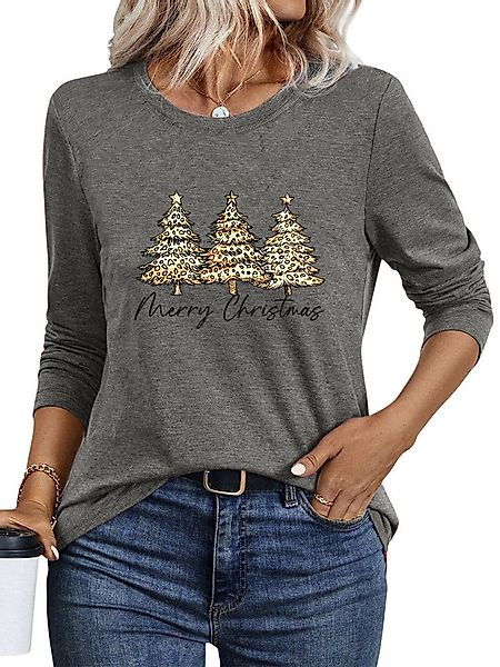 PYLIKE Longsleeve Damen Langarm Herbst Basic-Shirt mit Weihnachtsbaum Print günstig online kaufen