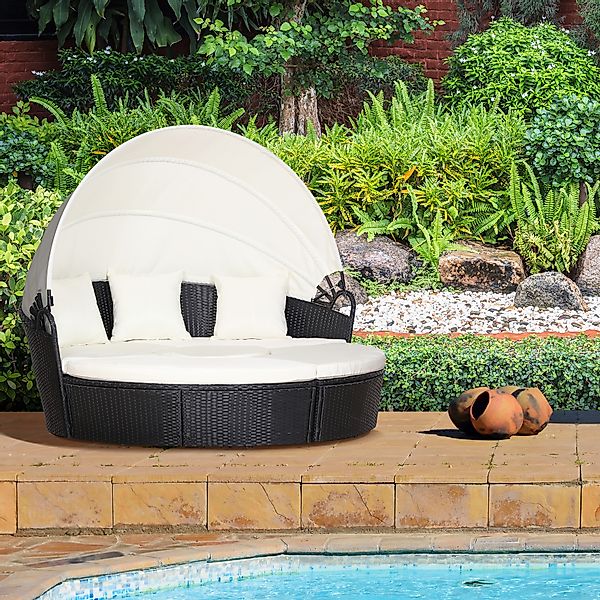 Outsunny Sonneninsel Rattan Sitzgruppe Lounge mit Sonnendach Kissen und Bei günstig online kaufen