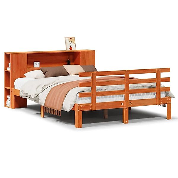 vidaXL Massivholzbett mit Regal ohne Matratze Wachsbraun 150x200 cm 3322725 günstig online kaufen
