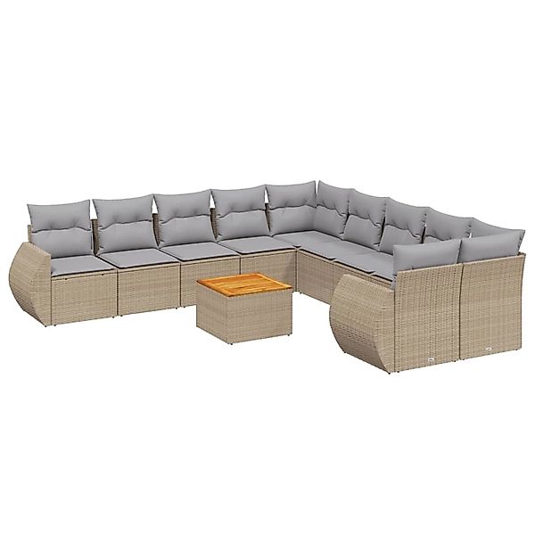 vidaXL 11-Tlg Garten-Sofagarnitur mit Kissen Beige Poly Rattan 3257529 günstig online kaufen