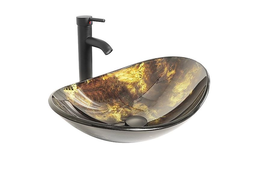 Puluomis Aufsatzwaschbecken Waschbecken Set mit Wasserhahn und Ablaufgarnit günstig online kaufen