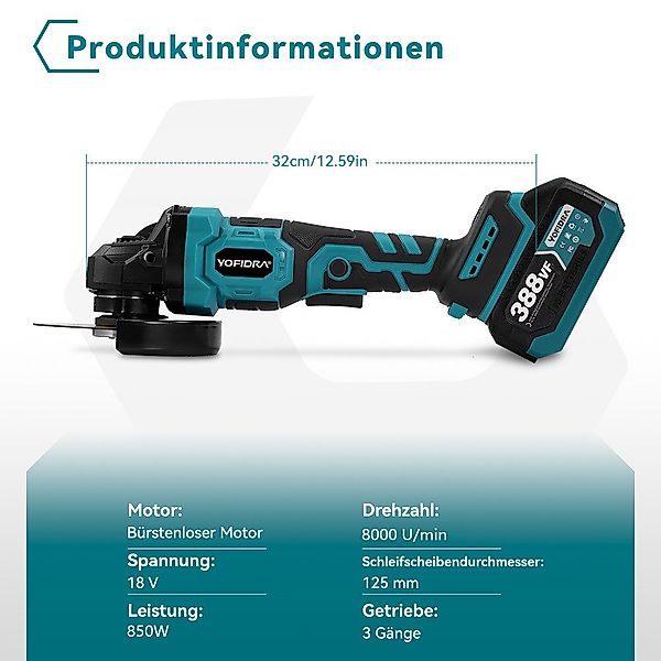 ONEVAN Akku-Winkelschleifer Akku-Winkelschleifer 125 mm, Bürstenloser günstig online kaufen