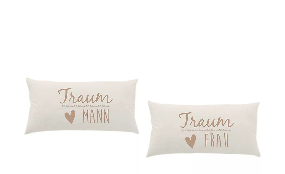 Jersey Kissenhülle  Traummann + Traumfrau - beige - 100% Baumwolle - 40 cm günstig online kaufen