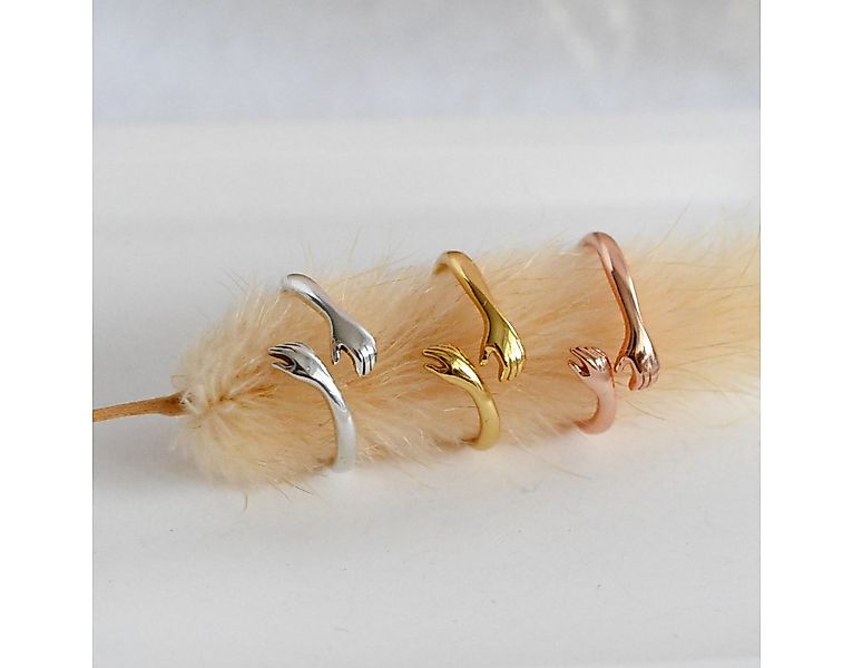 Runde Perlé Silberring verstellbarer Ring "umarmende Hände", Ring Umarmung, günstig online kaufen