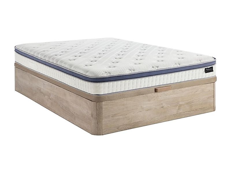 Bett-Set 140x190 cm - Bettkasten Natur hell + Hybrid-Matratze Taschenfederk günstig online kaufen