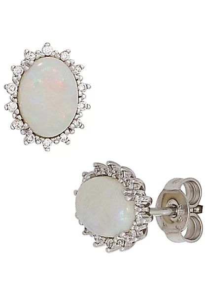 JOBO Paar Ohrstecker, oval 585 Weißgold 28 Diamanten und Opal-Cabochons günstig online kaufen