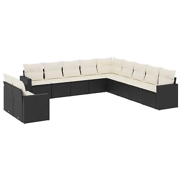 vidaXL 11-Tlg Garten-Sofagarnitur mit Kissen Schwarz Poly Rattan 3251523 günstig online kaufen
