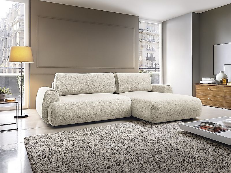 Ecksofa mit Schlaffunktion - Ecke rechts - melierter Stoff - Beige - MONELI günstig online kaufen
