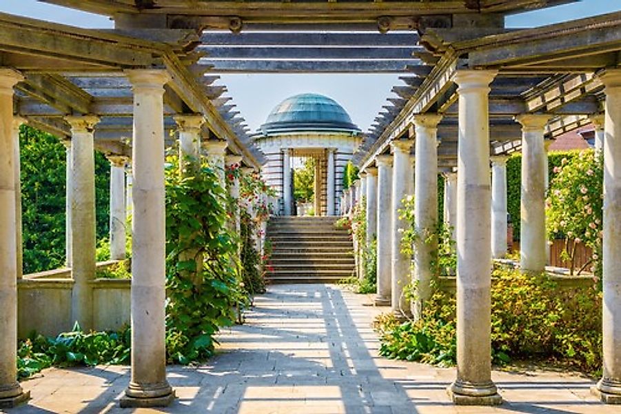 Papermoon Fototapete »ARCHITEKTUR-PERGOLA HÜGEL GARTEN LONDON SÄULEN BLUMEN günstig online kaufen