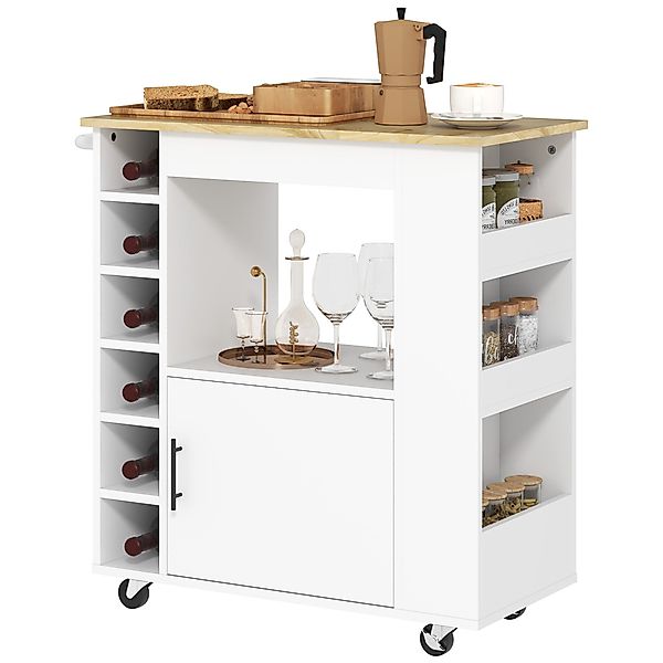 HOMCOM Servierwagen Küchenwagen mit Schrank, Arbeitsplatte, günstig online kaufen