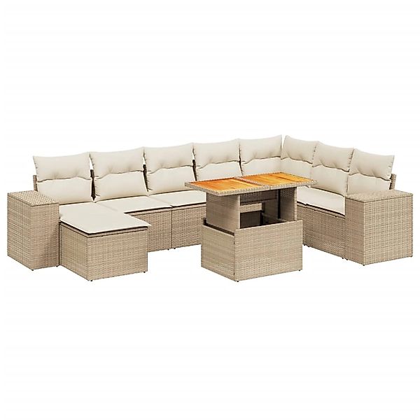 vidaXL 9-Tlg Garten-Sofagarnitur mit Kissen Beige Poly Rattan 3272773 günstig online kaufen