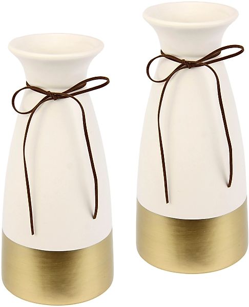 I.GE.A. Dekovase Dekovase, Goldrand SchleifeKeramik 2er Set Zylinder weiß m günstig online kaufen