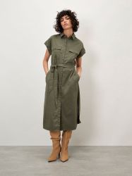 Apricot Midikleid Unifarbenes Hemdblusenkleid mit Bindeband günstig online kaufen