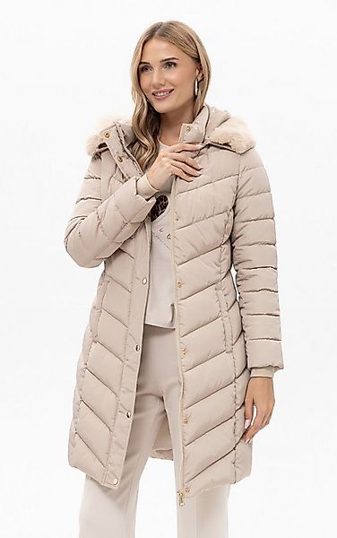 Passioni Winterjacke Lange Steppjacke mit Kapuze mit abnehmbaren Kunstfellb günstig online kaufen