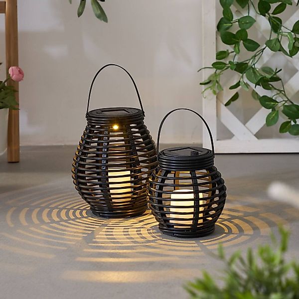 Pauleen LED Laterne »Sunshine Glow 2x Solarlaterne Schwarz/Braun Kunststoff günstig online kaufen