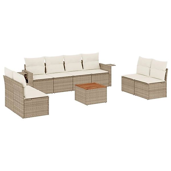 vidaXL 9-Tlg Garten-Sofagarnitur mit Kissen Beige Poly Rattan 3256856 günstig online kaufen