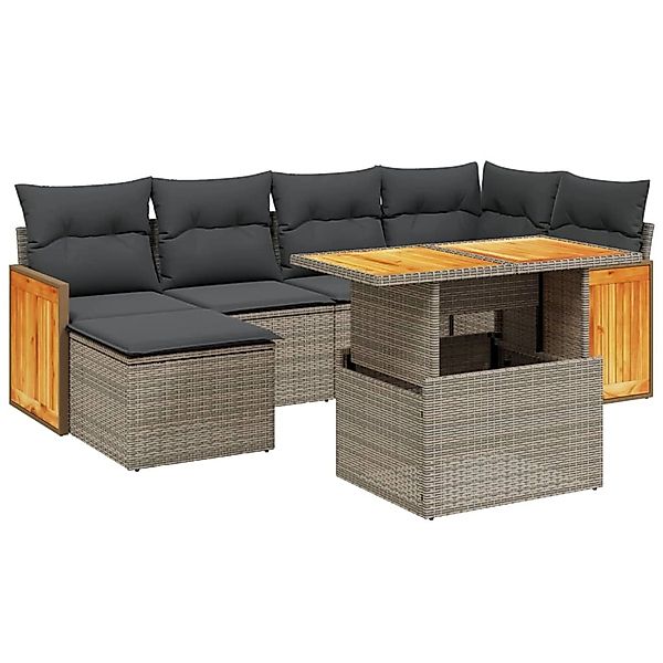 vidaXL 7-Tlg Garten-Sofagarnitur mit Kissen Grau Poly Rattan 3274063 günstig online kaufen