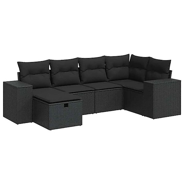 vidaXL 6-Tlg Garten-Sofagarnitur mit Kissen Schwarz Poly Rattan 3325681 günstig online kaufen