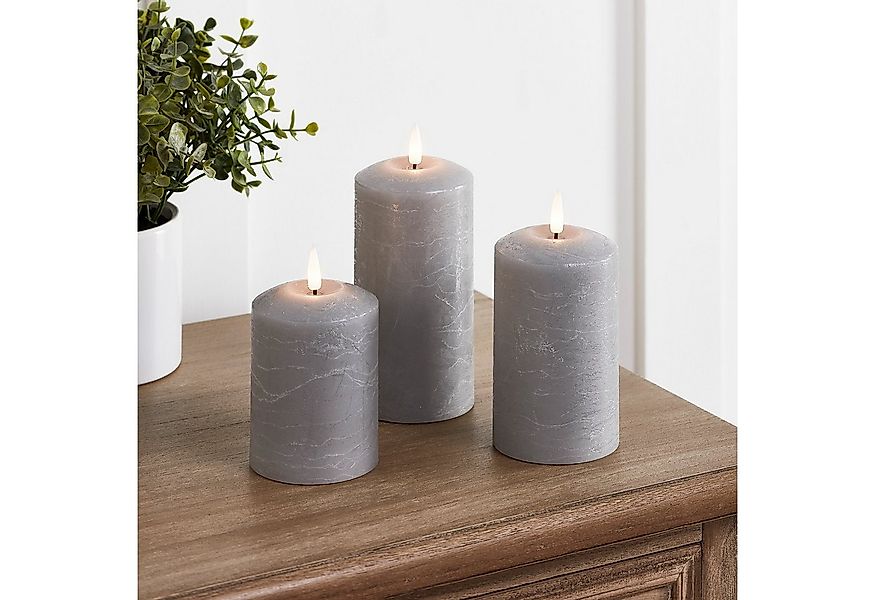 Lights4fun LED-Kerze TruGlow® LED Kerzen Echtwachs Trio grau mit Fernbedien günstig online kaufen