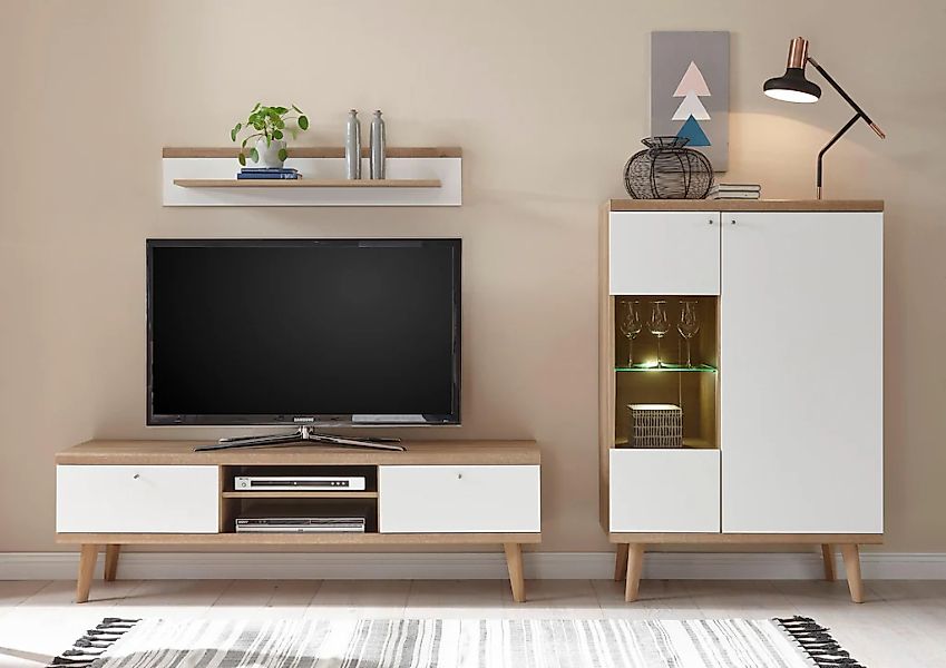 andas Wohnwand "Merle" Set, 3 Stk. tlg. mit besonderer Rahmenoptik günstig online kaufen