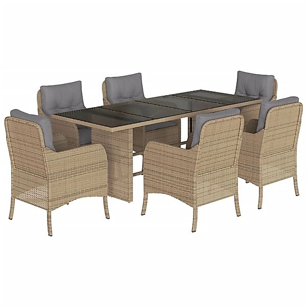 vidaXL 7-Tlg Garten-Essgruppe mit Kissen Beige Poly Rattan 3211888 günstig online kaufen