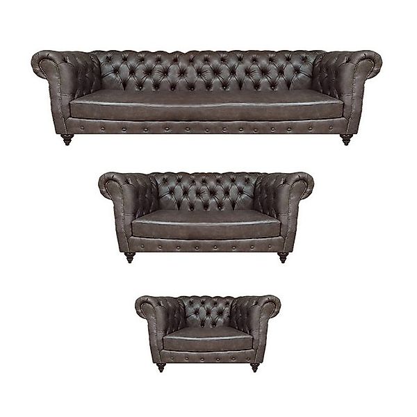 JVmoebel Chesterfield-Sofa Wohnzimmer Sofa Set 3tlg Polstermöbel Braun Komp günstig online kaufen