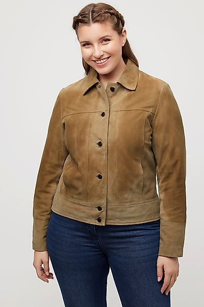 Ulla Popken Lederjacke Ziegenlederjacke Veloursleder Hemdkragen günstig online kaufen