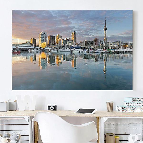 Leinwandbild Architektur & Skyline - Querformat Auckland Skyline Sonnenunte günstig online kaufen