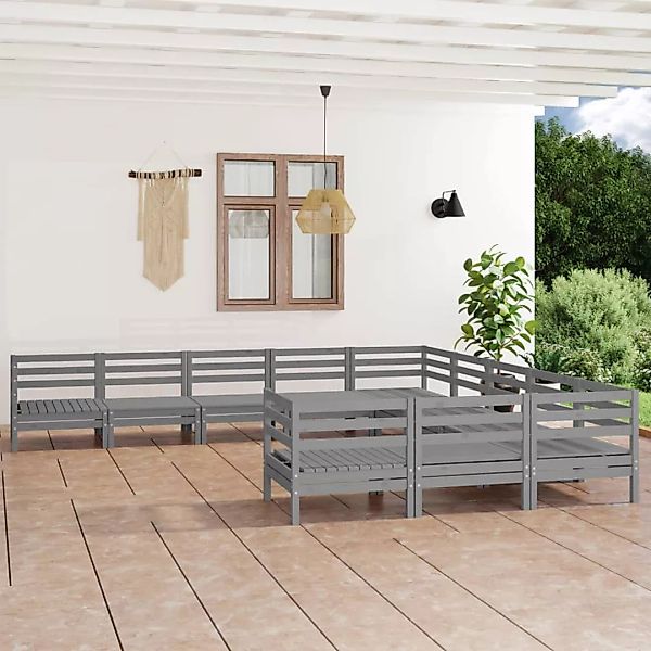 11-tlg. Garten-lounge-set Grau Massivholz Kiefer günstig online kaufen