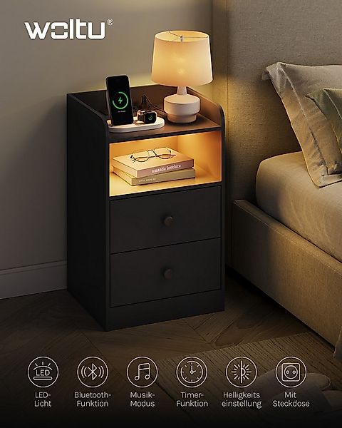 Woltu Nachttisch (1-St), Ladefunktion LED-Licht, 2 Steckdosen 2 USB günstig online kaufen