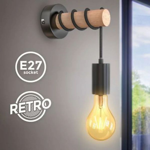 B.K.Licht LED Wandleuchte Retrolampe Industriell Metall Holz Vintage schwar günstig online kaufen