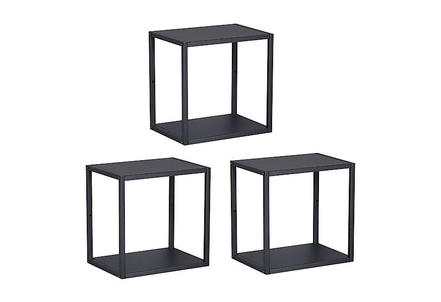 en.casa Wandregal, Set 3-tlg., »Nostened« quadratisch Stahl Schwarz günstig online kaufen