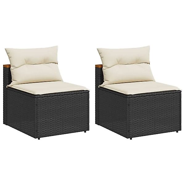 vidaXL Gartensofas ohne Armlehnen mit Kissen 2 Stk Schwarz Poly Rattan 3658 günstig online kaufen