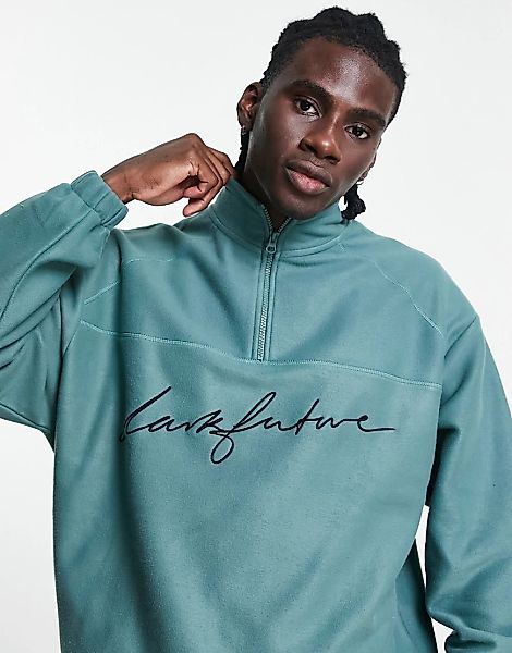ASOS – Dark Future – Oversize-Sweatshirt aus Polarfleece in Grün mit durchg günstig online kaufen