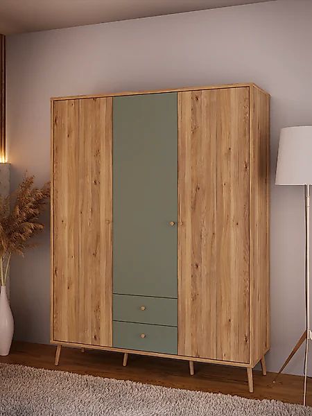 FORTE Kleiderschrank B/H/T ca. 94,5x185,6x52,2 cm, Salbei, Drehtürenschrank günstig online kaufen