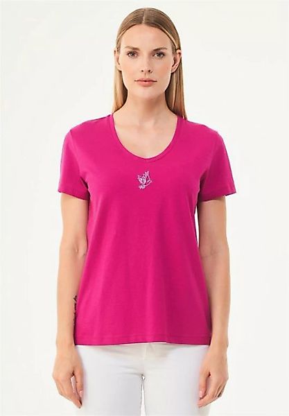 ORGANICATION T-Shirt Women's Embroidered V-neck T-shirt in Raspberry Pink günstig online kaufen