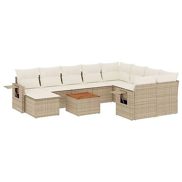 vidaXL 11-Tlg Garten-Sofagarnitur mit Kissen Beige Poly Rattan 3257185 günstig online kaufen