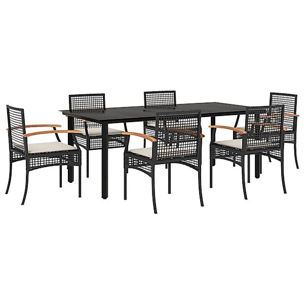 vidaXL 7-Tlg Garten-Essgruppe mit Kissen Schwarz Poly Rattan 3213608 günstig online kaufen