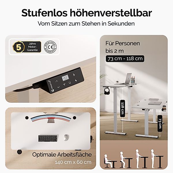 Casaria Schreibtisch, Höhenverstellbar Elektrisch 140x60cm LCD- günstig online kaufen
