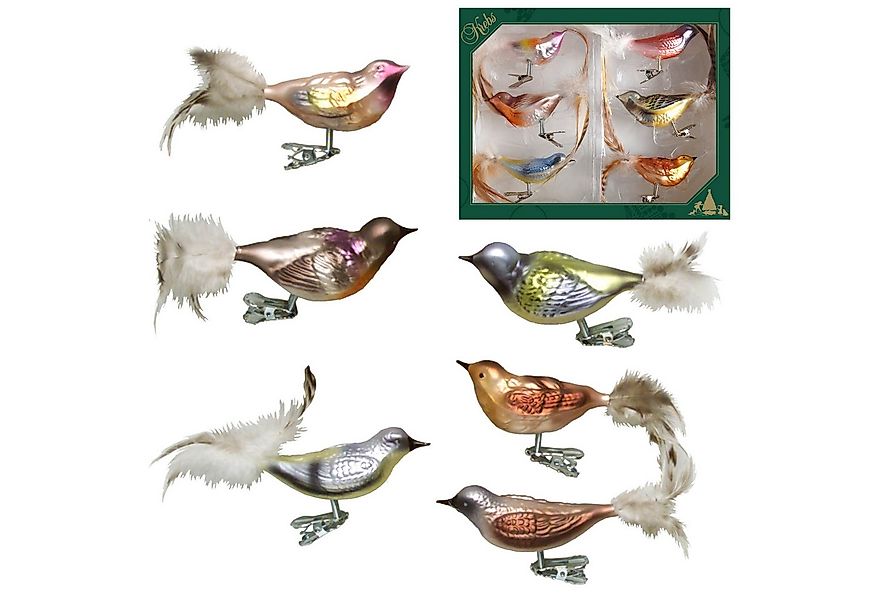 Krebs Glas Lauscha Christbaumschmuck Glasdekoration 6er Set - Vögel auf Cli günstig online kaufen