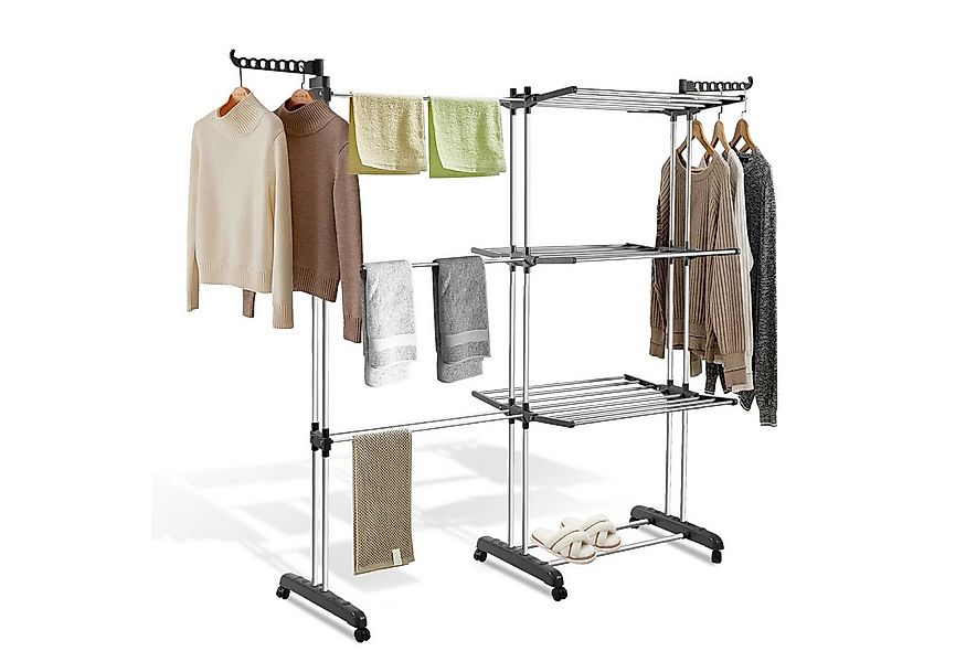 Clanmacy Wäscheständer mobiler Kleiderständer Klappbarer Flügel Turm mit 6 günstig online kaufen