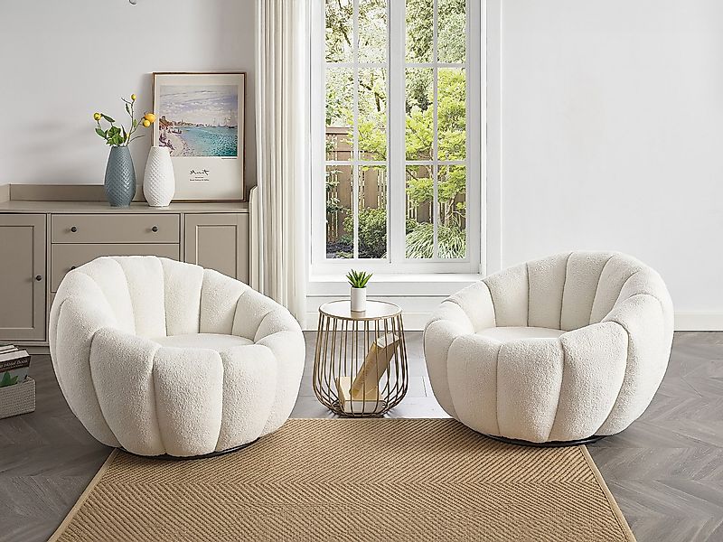 Drehsessel muschelförmig - Bouclé-Stoff - Weiß - COSSATO günstig online kaufen