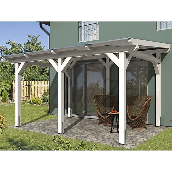 Skan Holz Terrassenüberdachung Siena 434 x 250 cm Leimholz Weiß günstig online kaufen