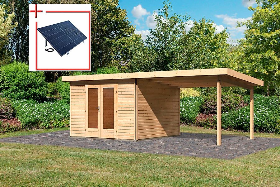 Karibu Gartenhaus "Rabensee 1" mit Anbaudach 3,30 m, naturbelassen günstig online kaufen