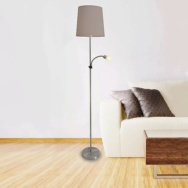 Textil-Stehlampe Lara mit LED-Leselampe günstig online kaufen