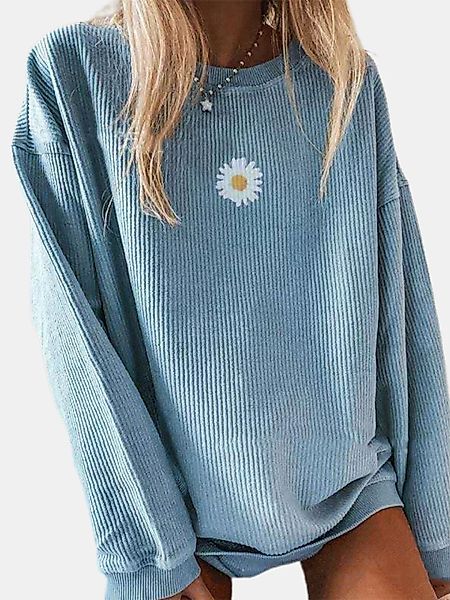 Lässige Gänseblümchen-Blumendruck-Bluse mit O-Ausschnitt und langen Ärmeln günstig online kaufen
