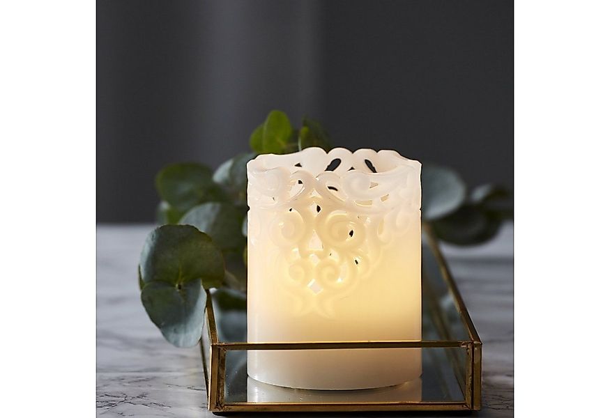 STAR TRADING LED-Kerze Clary Echtwachs Stumpenkerze Spitzenmuster H: 10cm T günstig online kaufen