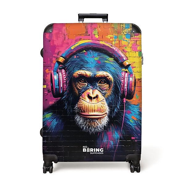NoBoringSuitcases.com© Hartschalen-Trolley Buntes Äffchen mit Kopfhörern günstig online kaufen
