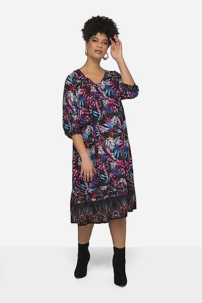 MIAMODA Jerseykleid Kleid A-Line Alloverdruck V-Ausschnitt günstig online kaufen